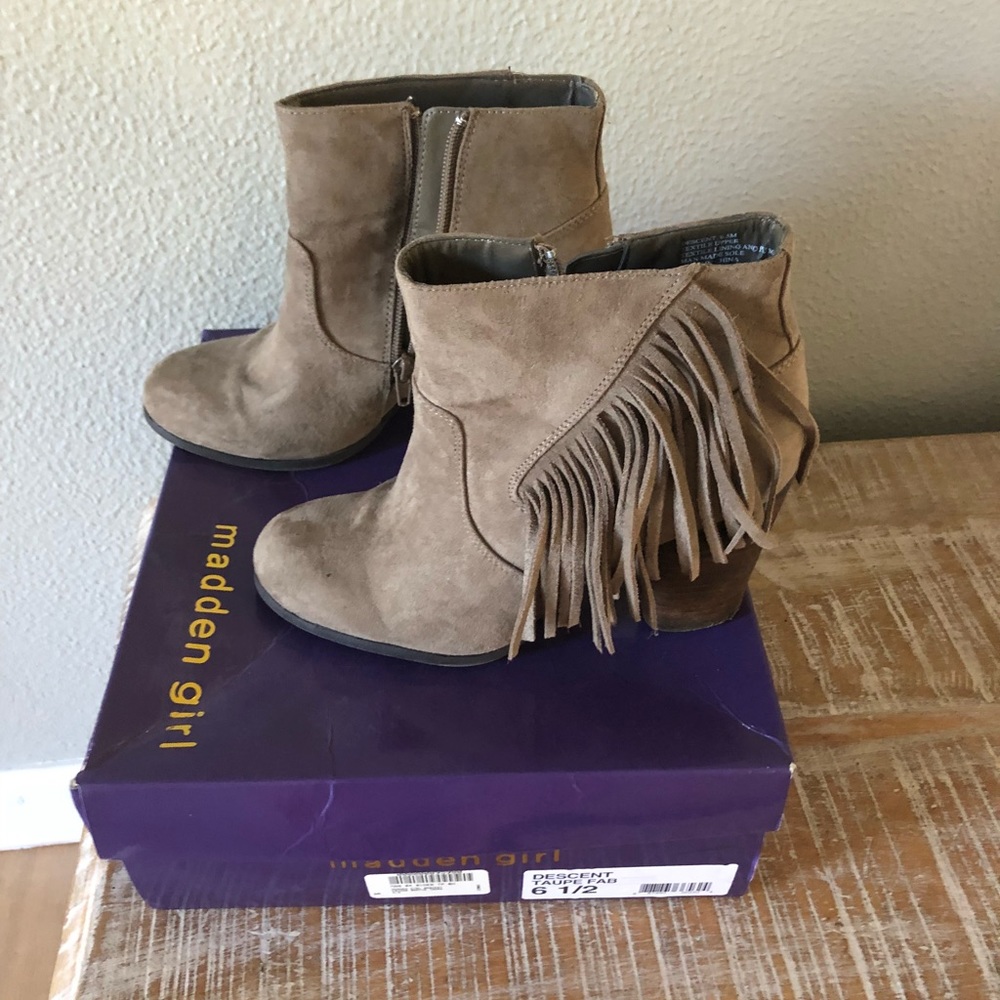 Madden Girl Taupe fringe booties